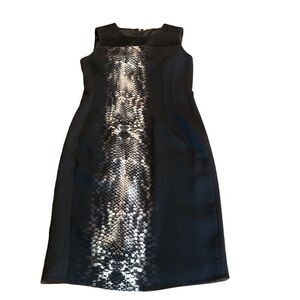 Tahari Black Sheath Dress Snake Print Sleeveless 10